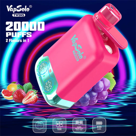 VapSolo Twins Disposable Vape Pen E Cigarette Prefilled 20ml 650mAh Disposable Vape 15 Flavors