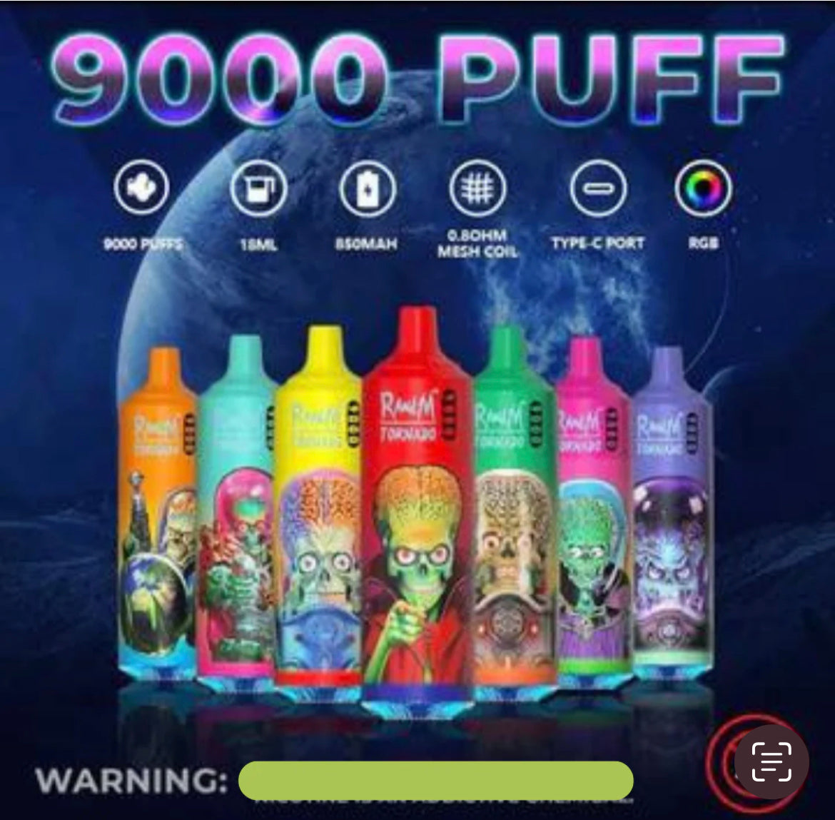 RandM Tornado 9000 Puffs 0% Nicotine Disposable Vape