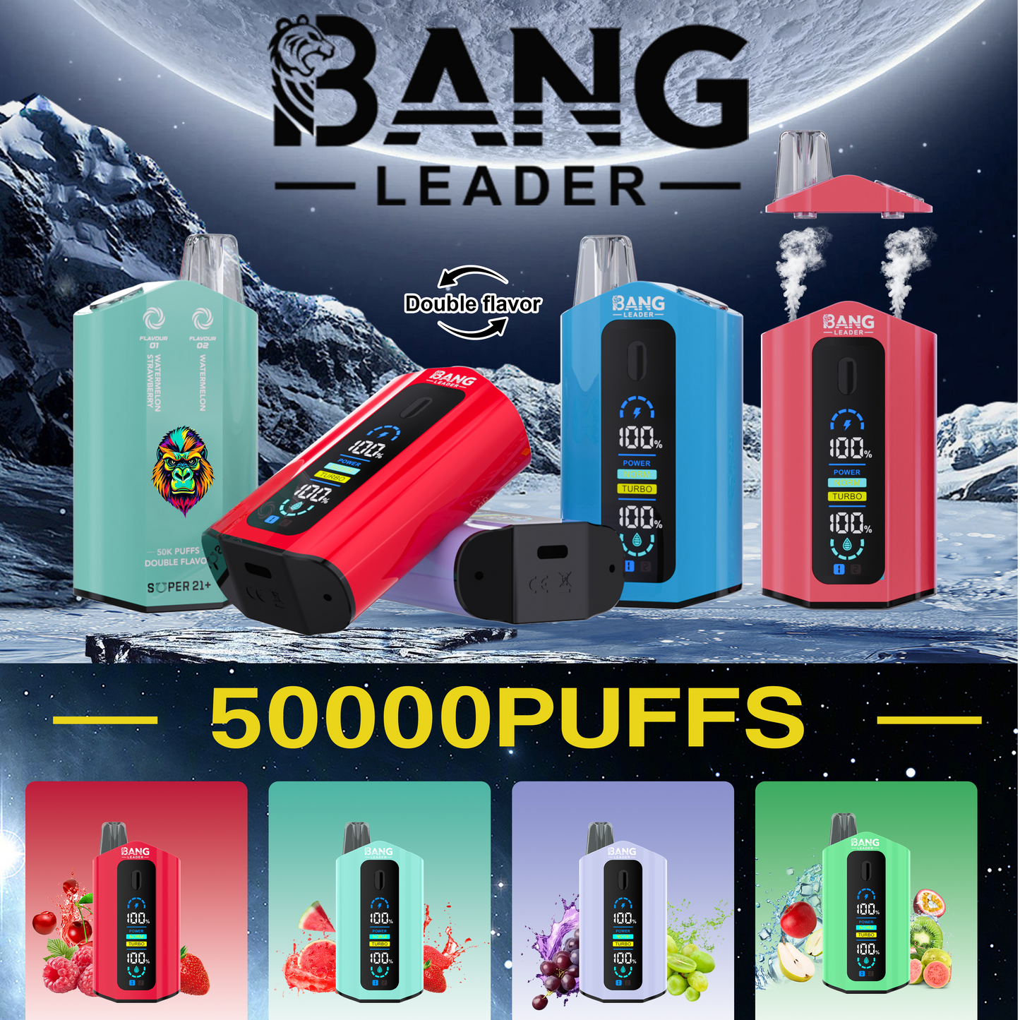 Bang Leader 50000 Disposable Vape - 50K Puffs, 36mBang Leader 50000 Puffs Disposable Vape (0% to 5% Nicotine) – Dual Pods(20mL+20mL) Unmatched Performance 650mAh battery 12 Flavors &nbsp;l E-Liquid (0-5% Nicotine) 36mL650mAh 12 Flavors