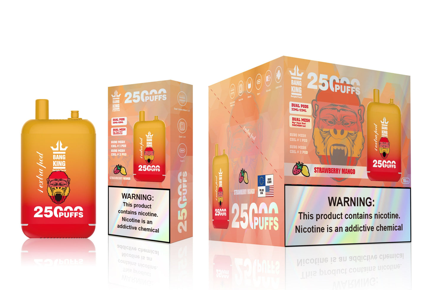 Bang King 25000 Puffs - 46mL Dual Tank (0%-5% Nicotine) 650mAh Battery 12 Flavors