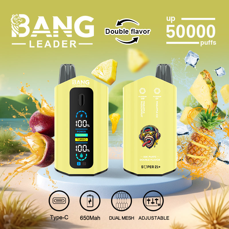 Bang Leader 50000 Disposable Vape - 50K Puffs, 36mBang Leader 50000 Puffs Disposable Vape (0% to 5% Nicotine) – Dual Pods(20mL+20mL) Unmatched Performance 650mAh battery 12 Flavors &nbsp;l E-Liquid (0-5% Nicotine) 36mL650mAh 12 Flavors