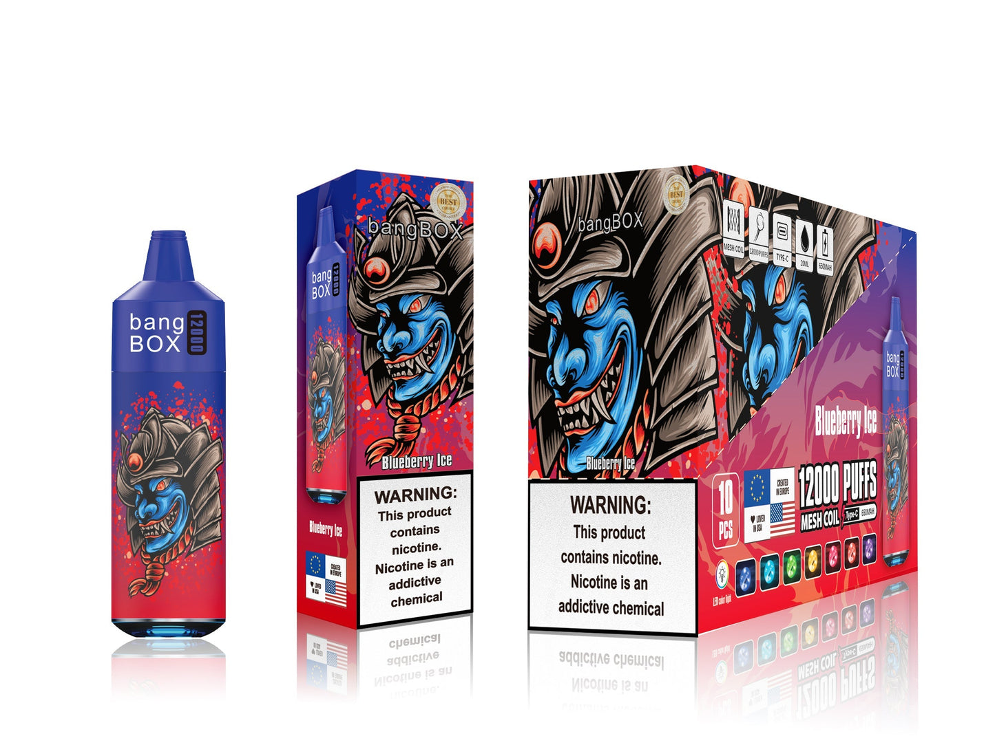 BANGBOX VAPE 12000 PUFFS/12 FLAVORS /RGB LIGHT/Battery650Mah /E-juice volume: 28ml 12flavors.