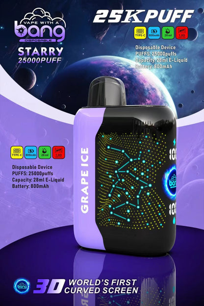 Bang starry 25000 puffs Disposable Vape-850mAh Battery, 30ml E-liquid, Multiple Nicotine 16 Flavors