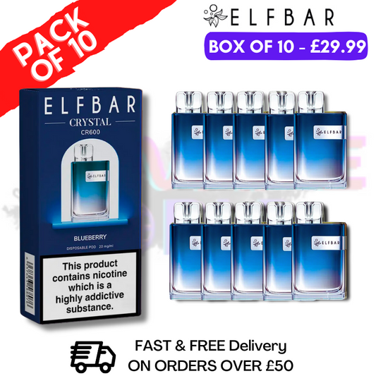 Elf Bar Crystal 600puff - Blueberry Box of 10 （2% Nicotine）350mah Battery capacity