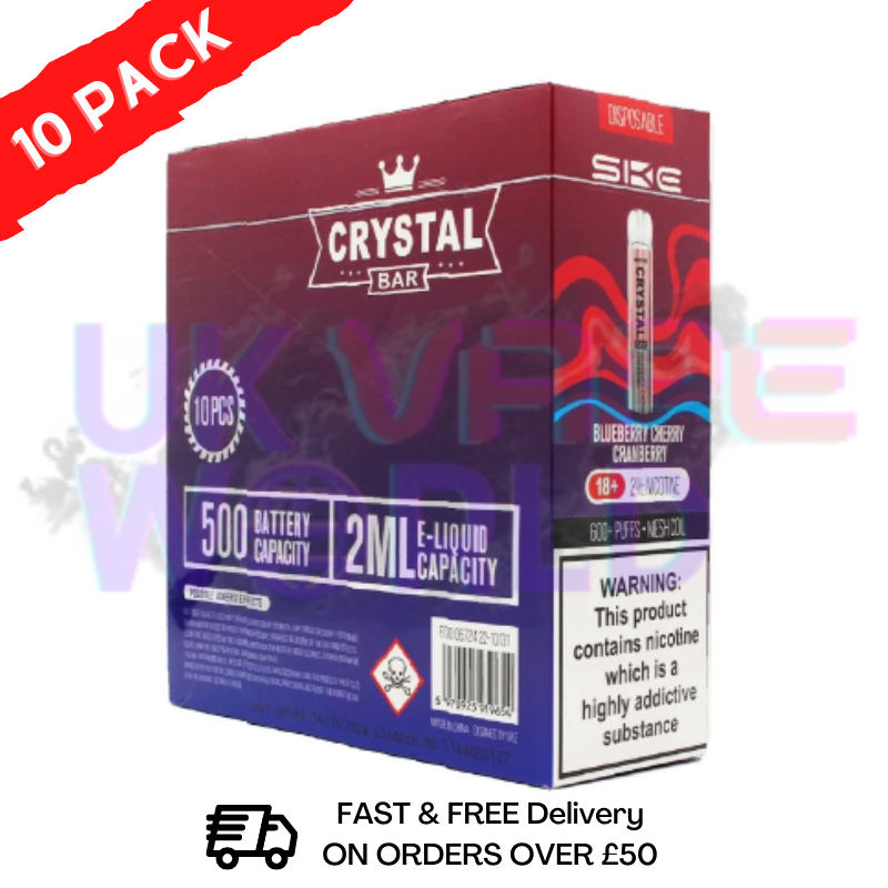 Blueberry Raspberry - Crystal Bar Puffs 600 SKE Box Of 10 - £26.99