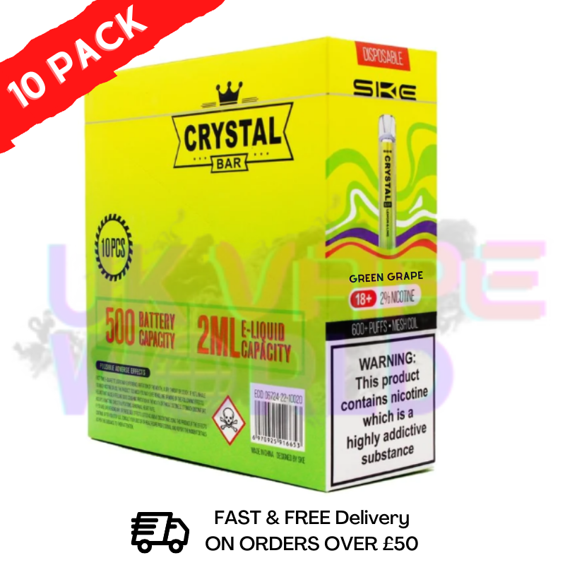 Green Grape - Crystal Bar Puffs 600 SKE Box Of 10 - £26.99