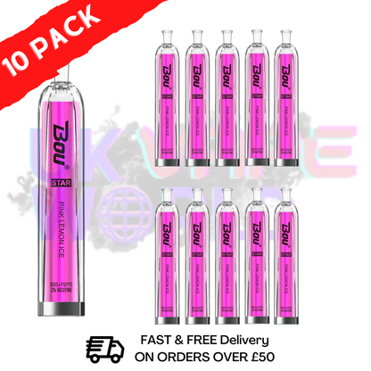Pink Lemon ICE - BOU STAR BAR 600Puff Box of 10