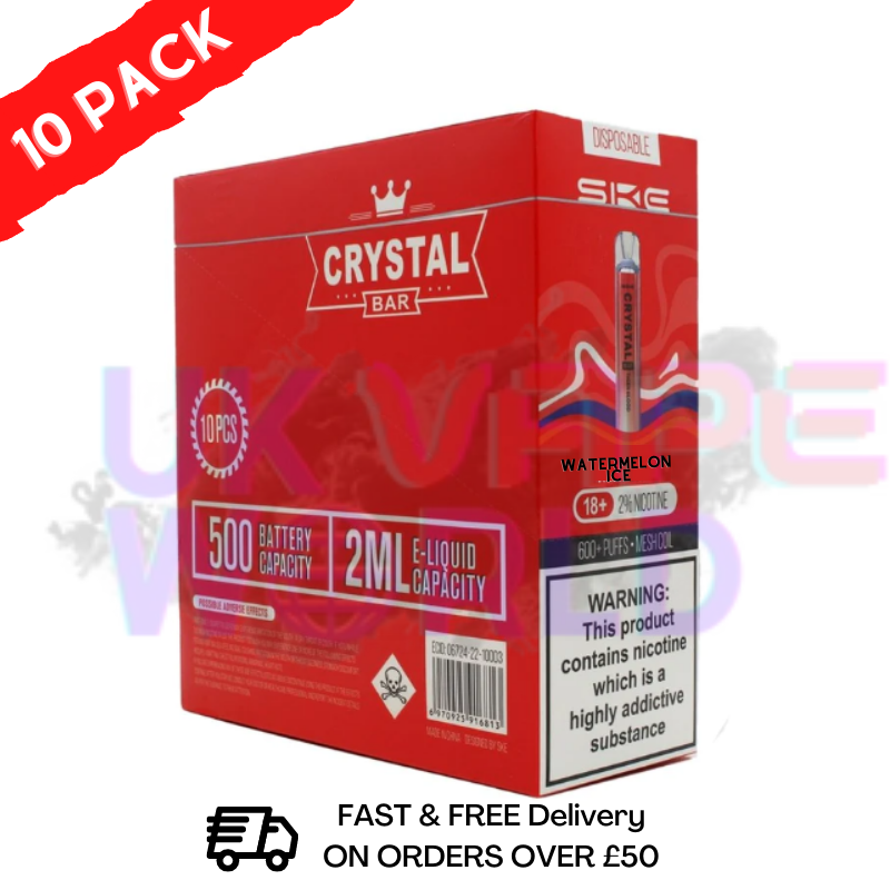 Watermelon ICE - Crystal Bar Puffs 600 SKE Box Of 10 - £26.99