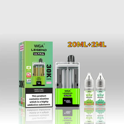 WGA Crystal Legend Ultra 30000 Puffs Disposable Vape-650mAh Battery, 22ml E-liquid, Multiple Nicotine 16 Flavors