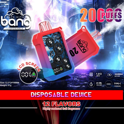 Bang King Double Crystal 20000 Puffs Vape 20K Disposable Vape Pen E Cigarette Prefilled-500mAh Battery, 25ml E-liquid, Multiple Nicotine 12 Flavors
